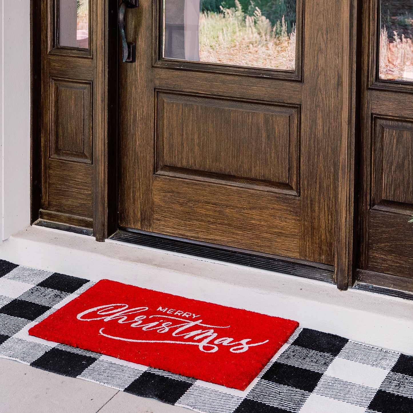 Red Christmas Natural Coir Doormat