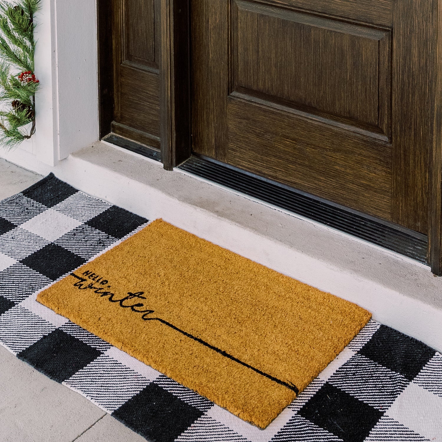 Hello Winter Natural Coir Doormat