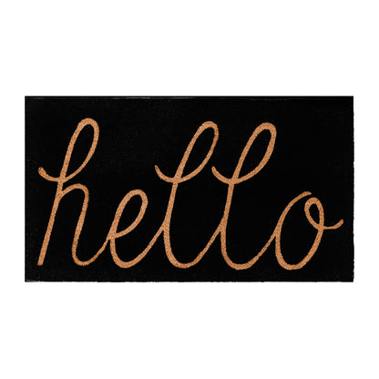 hello - Black Natural Coir Doormat