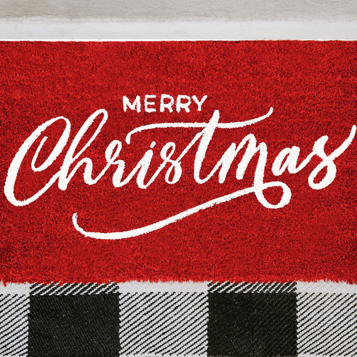 Red Christmas Natural Coir Doormat