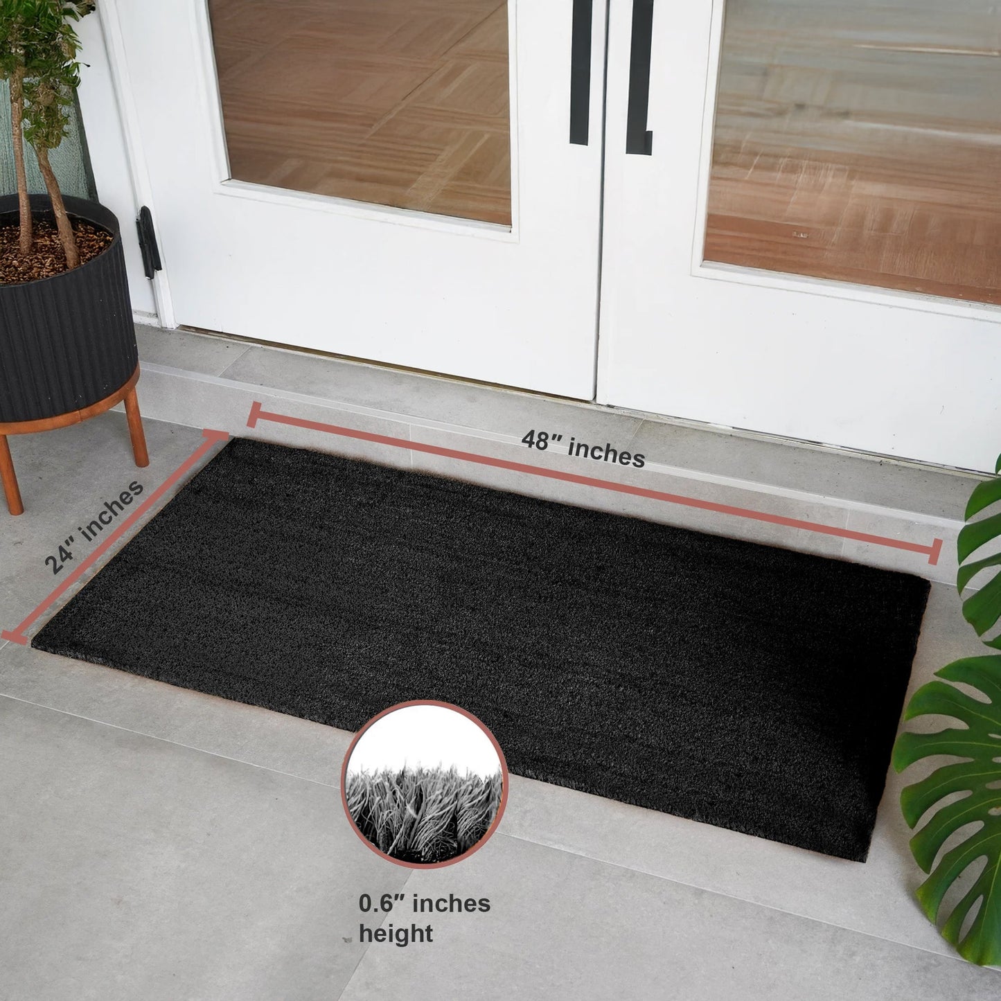 Black Natural Coir Doormat - 24x48