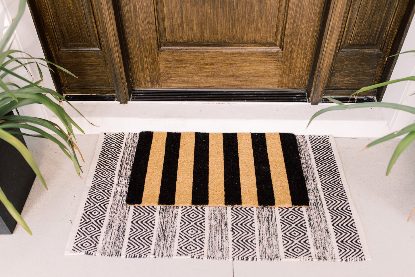 Theodore Magnus Natural Coir Doormat with non-slip backing - 17 x 30 - Outdoor / Indoor - Natural - Right Stripes