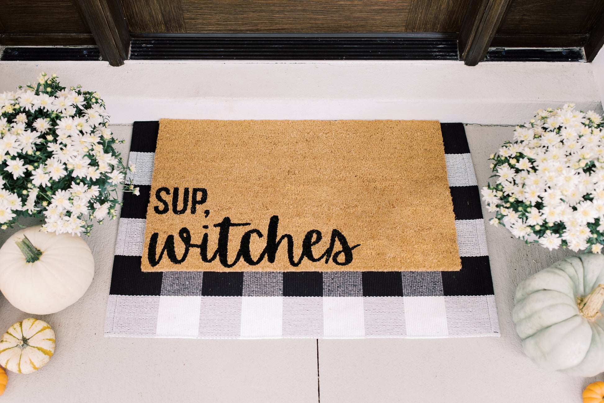 Theodore Magnus Natural Coir Doormat with non-slip backing - 17 x 30 - Outdoor / Indoor - Natural - Sup, Witches