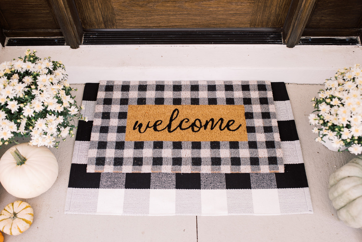 Theodore Magnus Natural Coir Doormat with non-slip backing - 17 x 30 - Outdoor / Indoor - Natural - Buffalo Check Welcome