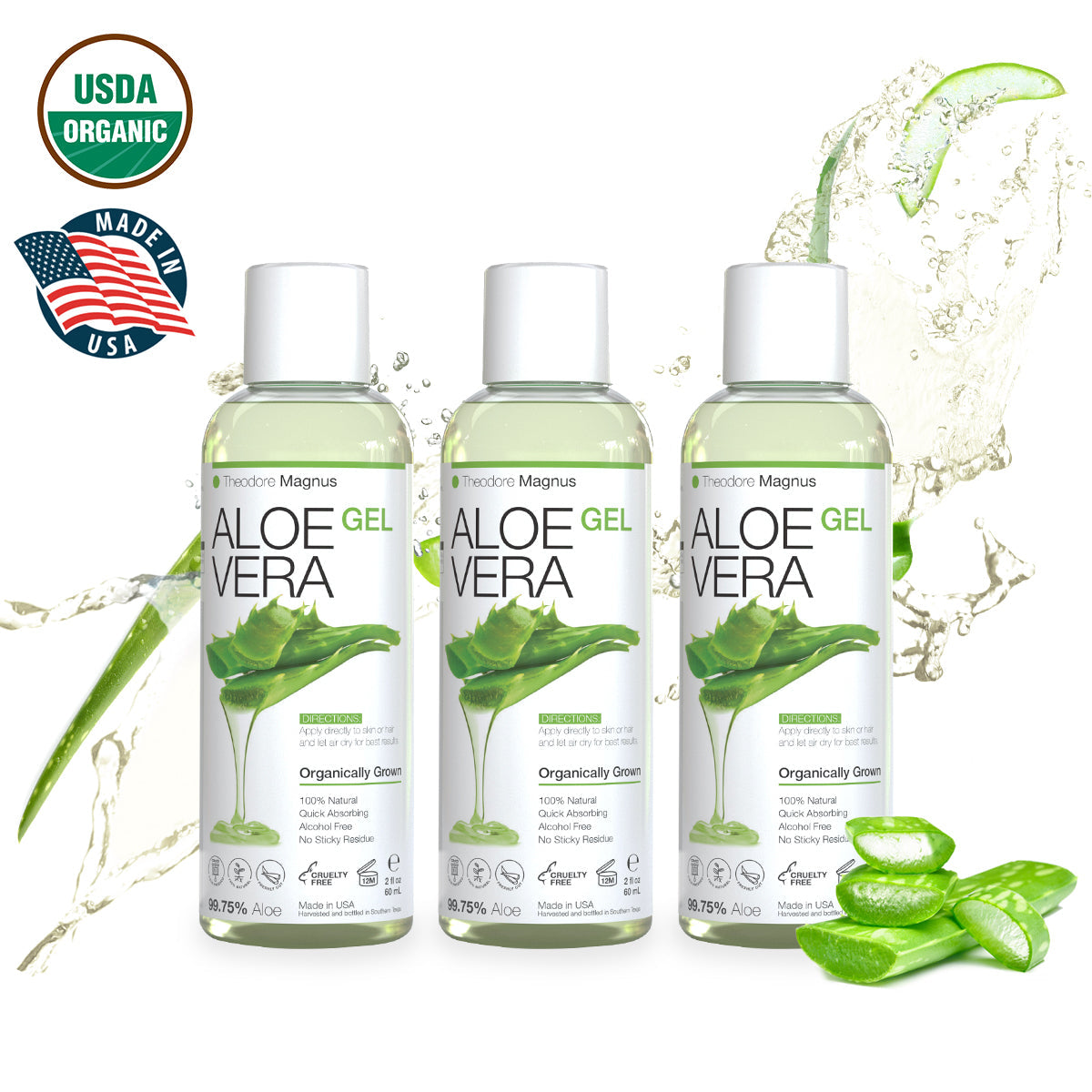 Organic Cold Pressed Aloe Vera Gel - Great for Skin and Hair - Grown and Bottled in US